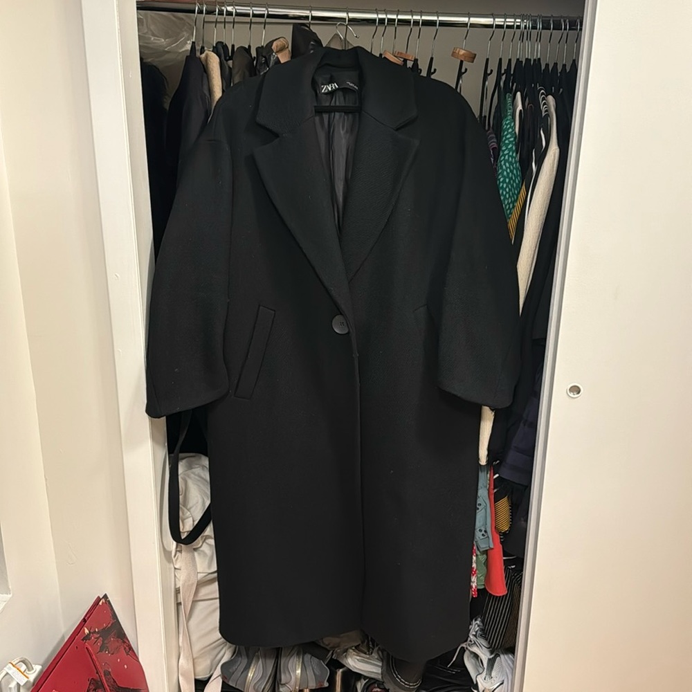 Zara oversized black wool long coat